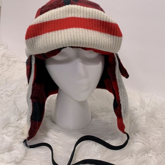 POOK Red Plaid Reversible Polar Fleece Bomber Style Trapper Hat unisex - Picture 5 of 10